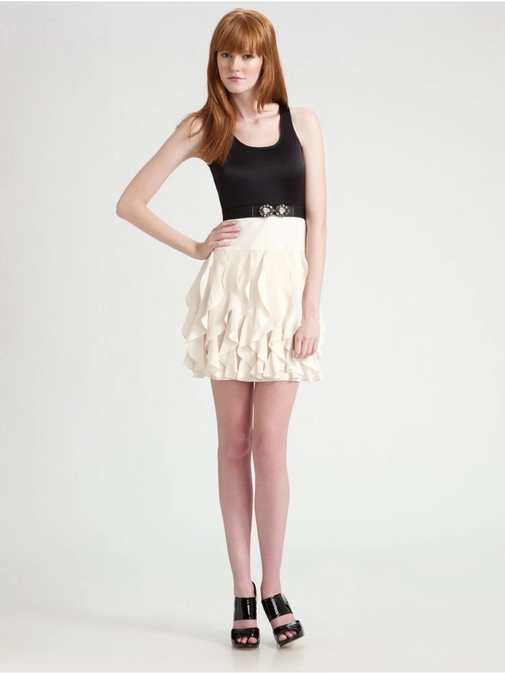 BCBG Maxazria Gardenia Ruffle Skirt Dress Y2K NWT Sz 10 Silk
